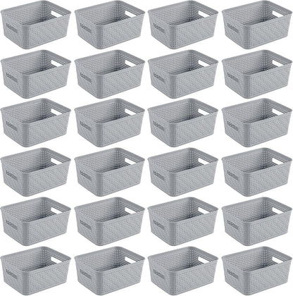 Sterilite 6-Pack Tall Basket, Woven Plastic Storage Baskets for Organization, Cement - Organizing Bin Containers with Handles for Bedroom, Bathroom, Dorm, and Closet