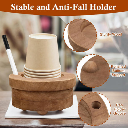 Wooden Cup Holder with Marker Slot, Wood Disposable Party Cup Dispenser for Mark Drink Party Decoration