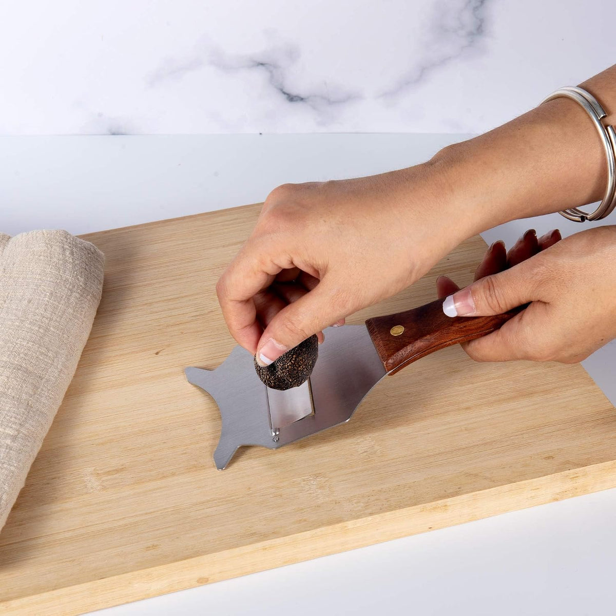 IMEEA Truffle Slicer Shaver Stainless Steel Chocolate Cheese Shaver Grater Curler with Adjustable Smooth Blade and Wood Handle