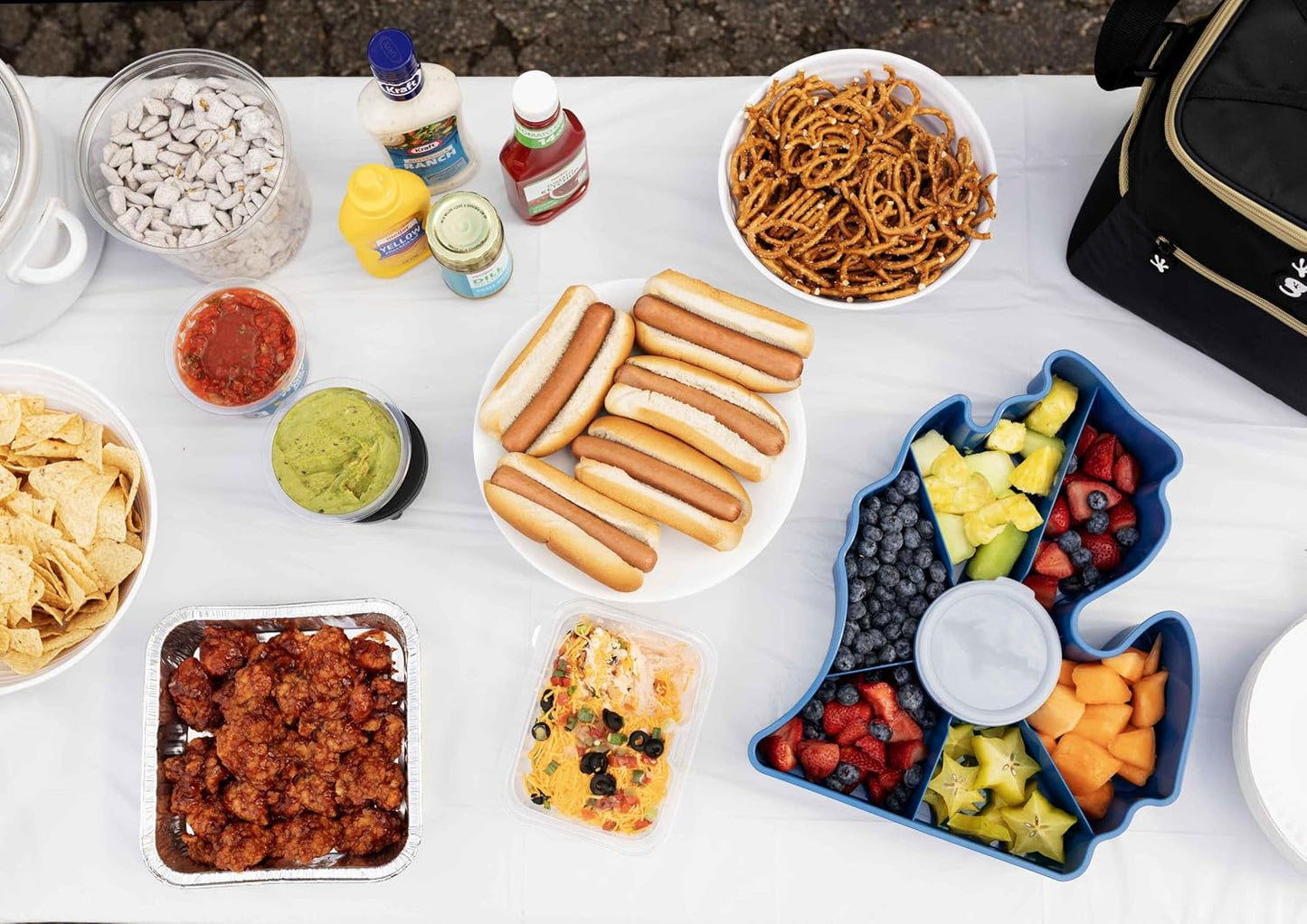 KOLORAE Michigan Serving Tray - Unique 7 Compartment Mitten State Reusable Snack Tray w/Dressing Cup. Great for Entertaining and Storage for Appetizers, Snacks, Chips & Dip