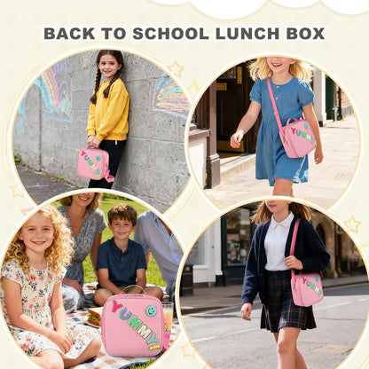 Kids Lunch Box for Kids Insulated Reusable Lunch Bag Tote Durable Children Leak-proof Lunchbox with Adjustable Shoulder Strap for School Daycare Travel Picnic (Navy - 3D Dinosaur)