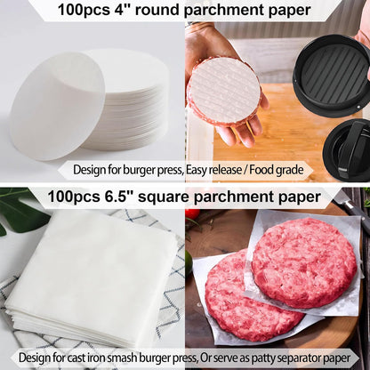 7" Cast Iron Smash Burger Press, Hamburger Press Patty Maker, Stainless Steel Spatula, Nonstick Patty Papers, Seasoning Shaker and Brush, Smash Burger Press Kit for Blackstone Griddle Grills