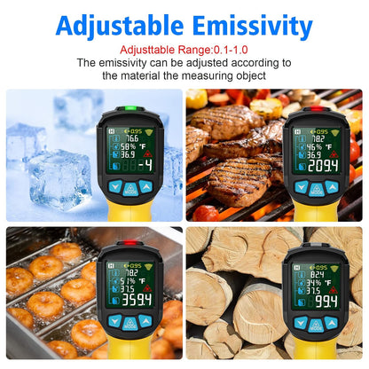 Infrared Thermometer Gun, Non Contact Digital Laser Thermometer Temperature Gun with Color LCD for Cooking, Home Repairs, Humidity Measurement, Adjustable Emissivity -58°F to 1472°F(-50~800°C)