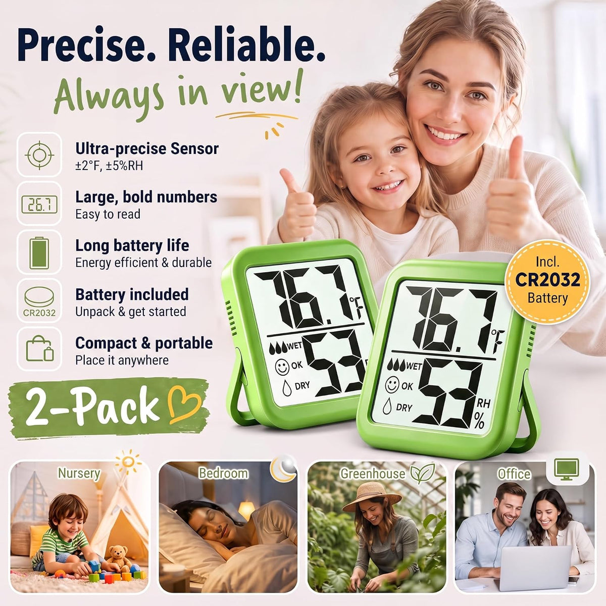 Antonki 2 Pack Room Thermometer Indoor Hygrometer