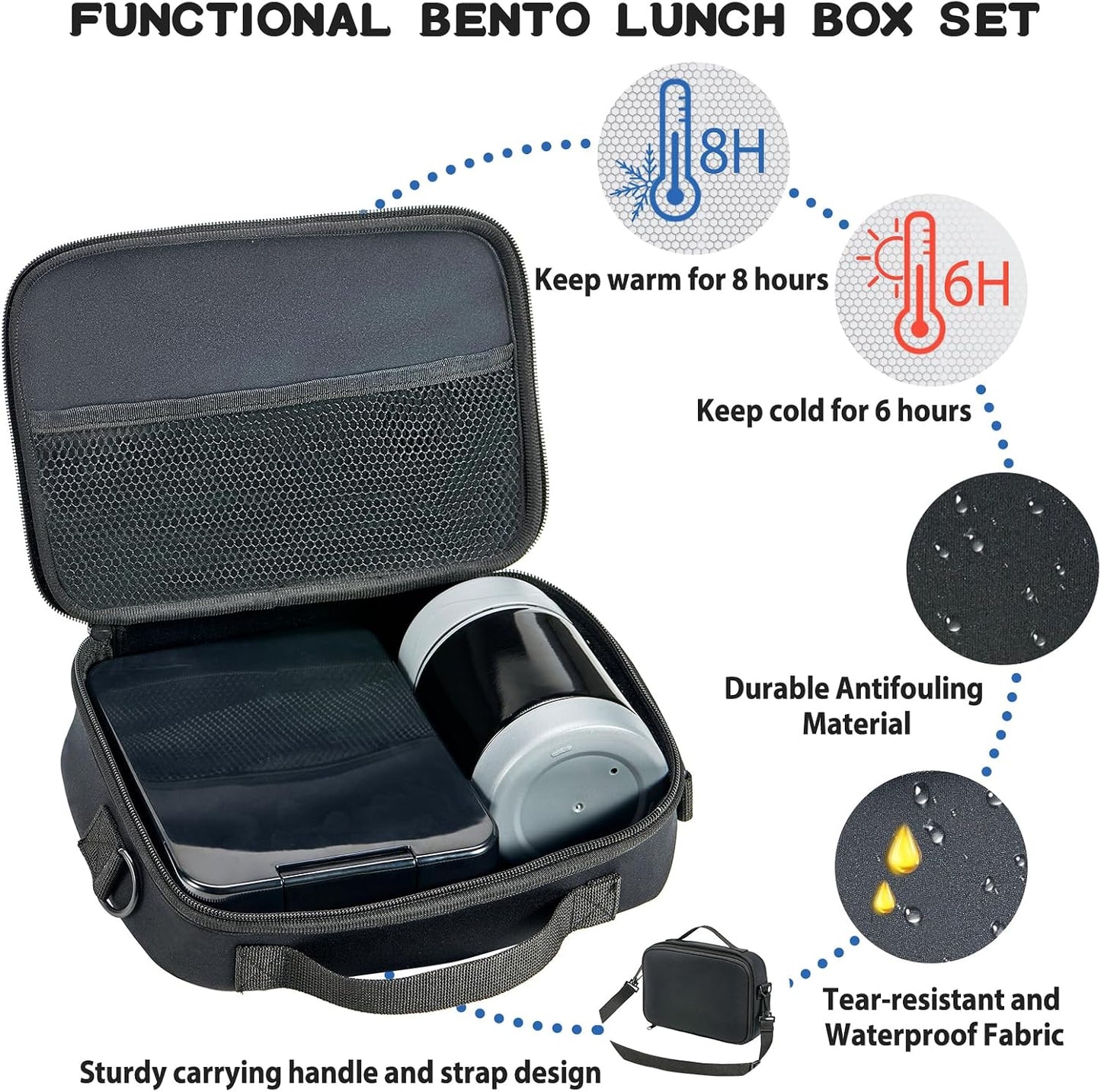 Bento Lunch Box Set for Kids with 10oz Soup Thermo, Leak-Proof Lunch Containers with 4 Compartment, Kids Thermo Hot Food Jar and Insulated Lunch Bag for Kid to School,BPA-Free(Dragon)