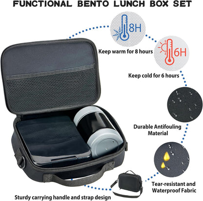 Bento Lunch Box Set for Kids with 10oz Soup Thermo, Leak-Proof Lunch Containers with 4 Compartment, Kids Thermo Hot Food Jar and Insulated Lunch Bag for Kid to School,BPA-Free(Dragon)