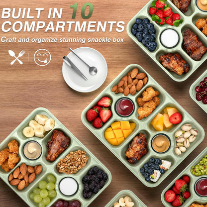 Snackle Box Container - Dishwasher Safe Divided Serving Tray with Lid and Handle for Fruits, Charcuterie, Nuts and Candy, Snack Containers Perfect for Travel Party Picnic, 1 Pack Green