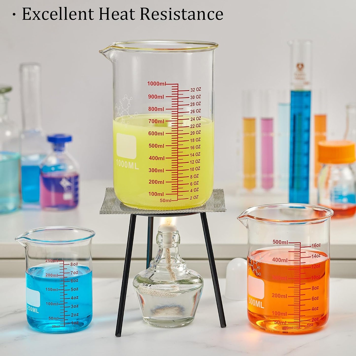 Ackers Mini Glass Measuring Beaker Set, Borosilicate, 2oz 4oz 8oz Measuring Cups