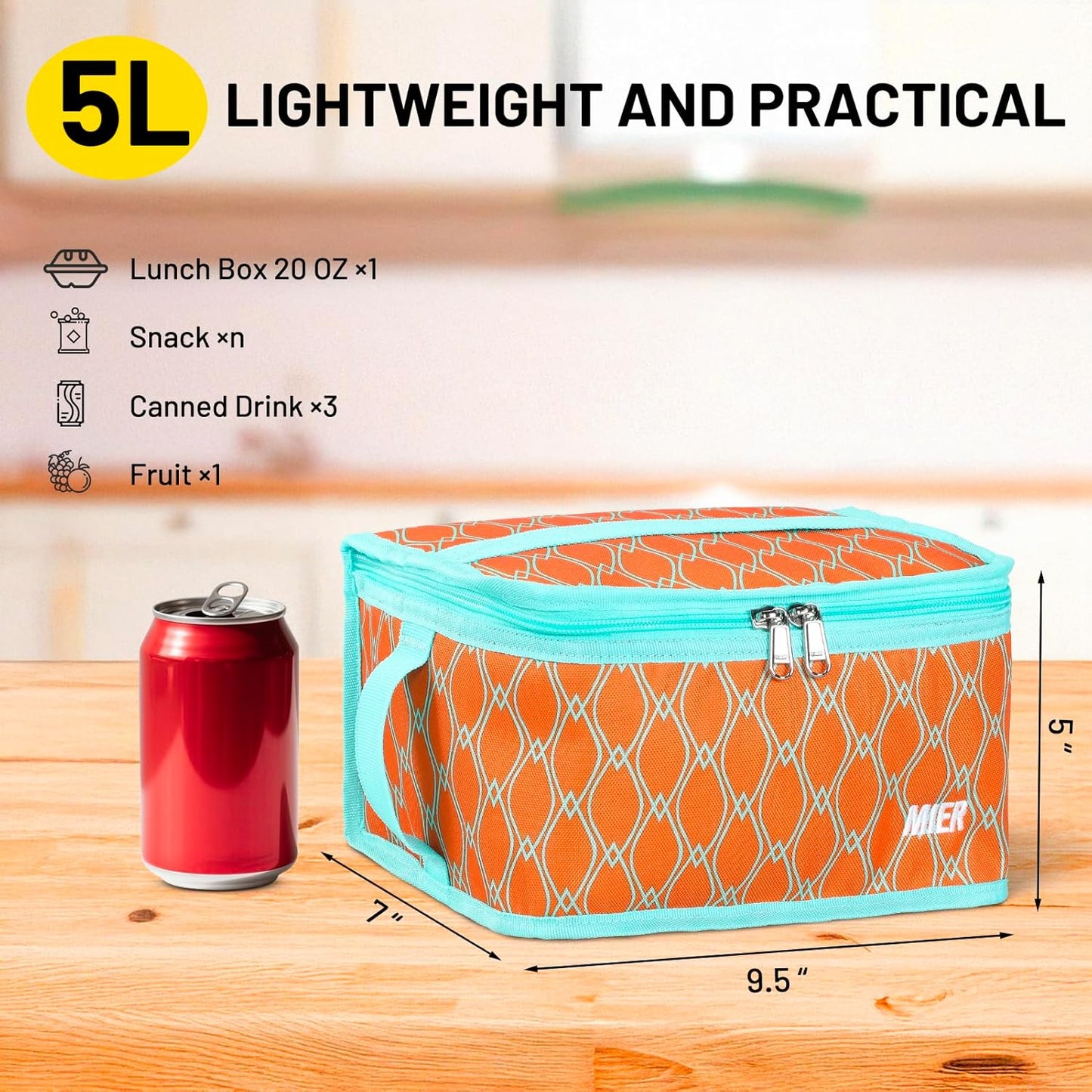 MIER Small Lunch Bag for Kids & Adults Compact Insulated Lunch Box Portable Thermal Mini Cooler for Work School Travel, Bluesteel