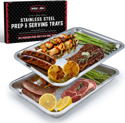 AVIEUS Grill Prep and Serve Trays | Set of 2 Stackable, Melamine Trays | Serving Tray & Marinating Tray | Serving Platter for Plating Food & BBQ Prep Tub for Marinating Meats | Grill Accessories |