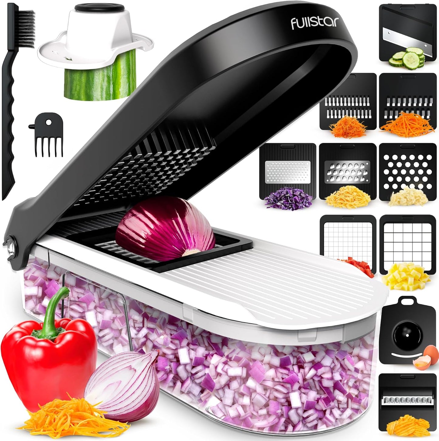 Fullstar Core Vegetable Chopper - Chop and Slice Lid - Food Chopper with Container, Veggie Chopper, Fruit Slicer, Onion Dicer - Meal Prep Essential - Kitchen Gadgets and Gifts (6-in-1, White/Black)