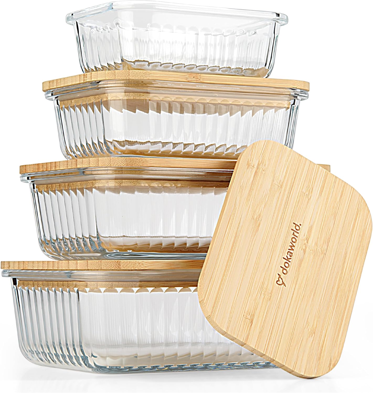 Set of 4 Stackable Space-Saving Nesting Glass Bowls with Airtight Acacia Lids for Lunch, Meal & Food Prep - Microwave & Oven-ready BPA Free Durable Heat Resistant Inert Borosilicate Glass