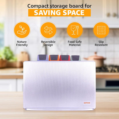 Cutting Board Set: 4-Piece Color-Coded, Non-Slip, BPA-Free, Perfect kitchen essentials for new home, Dishwasher Safe with Premium Scissors and Chopping Board Organizer, Quality kitchen stuff.