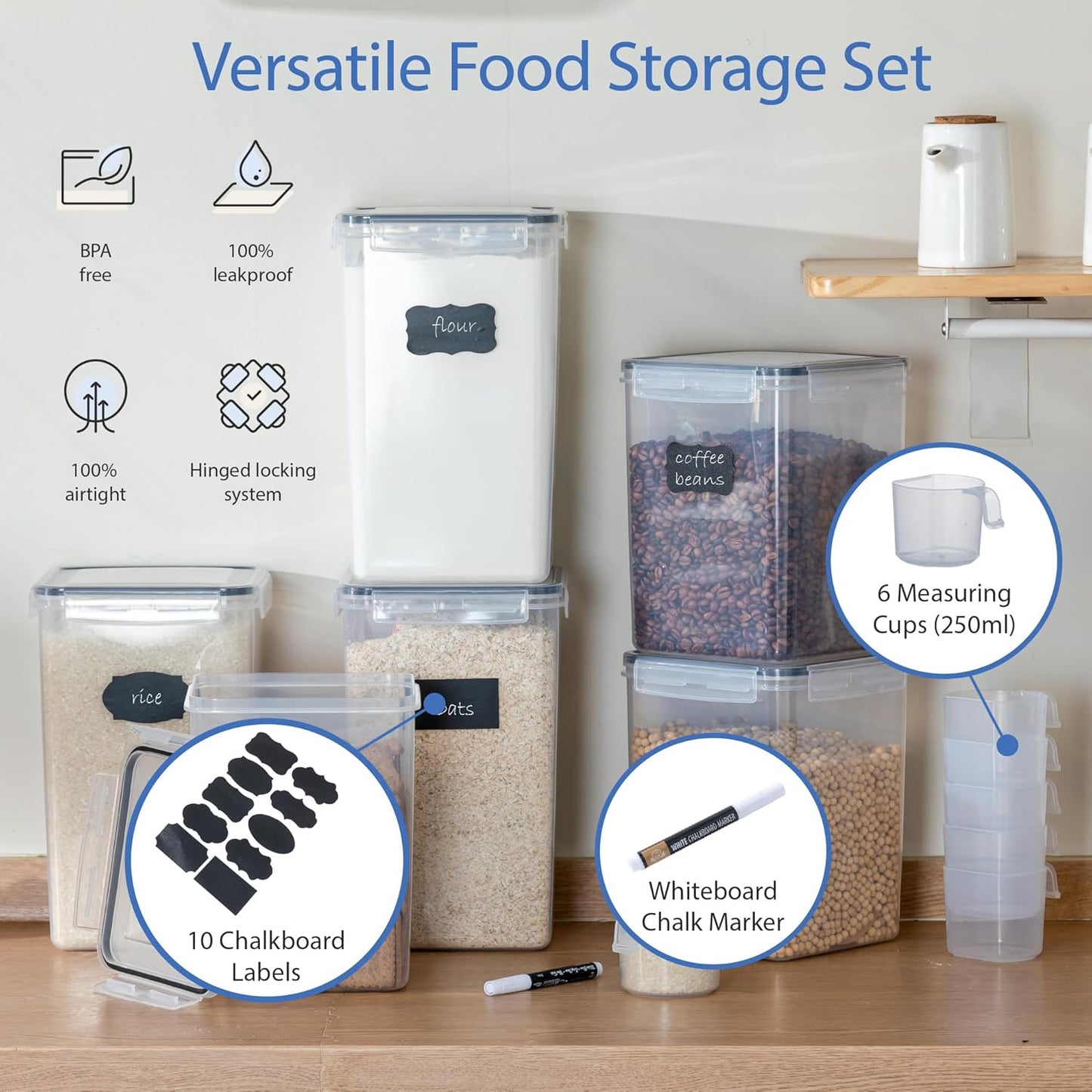 Chef's Path Extra Large Airtight Food Storage Containers with Lids, Pack of 2, 6.5L, 220Oz, Airtight Kitchen and Pantry Bulk Canisters for Flour, Sugar, Rice, and Baking Supplies - Transparent
