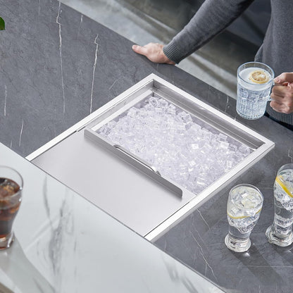 Happybuy Drop in Ice Chest 18L x 12W x 14.5H Inch Stainless Steel Ice Cooler with Sliding Cover Drop in Ice Bin Included Drain-Pipe and Drain Plug for Cold Wine Beer