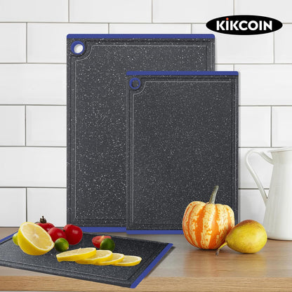 Kikcoin Plastic Cutting Boards for Kitchen, 3-Piece Large Cutting Board Set Dishwasher Safe Chopping Boards with Non-slip Feet and Juice Grooves, Gray