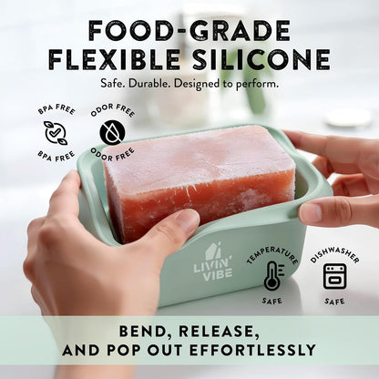 Silicone Freezer Trays with Lids, 4 Pack, 8.45 fl oz (250 ml) Each, Flexible Reusable Food Grade Silicone Containers for Ice, Soups, Meal Prep & Storage