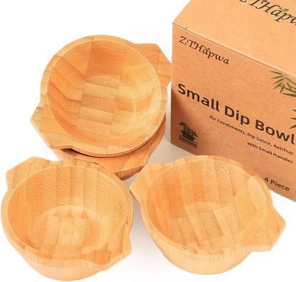 Dipping Bowls Set, Small Bamboo Pinch Bowls for Soy Sauce/Condiment/Snacks, Mini Serving Bowls for Charcuterie Board for BBQ/Entertaining, 1.4 oz Bamboo Wooden Ramekins