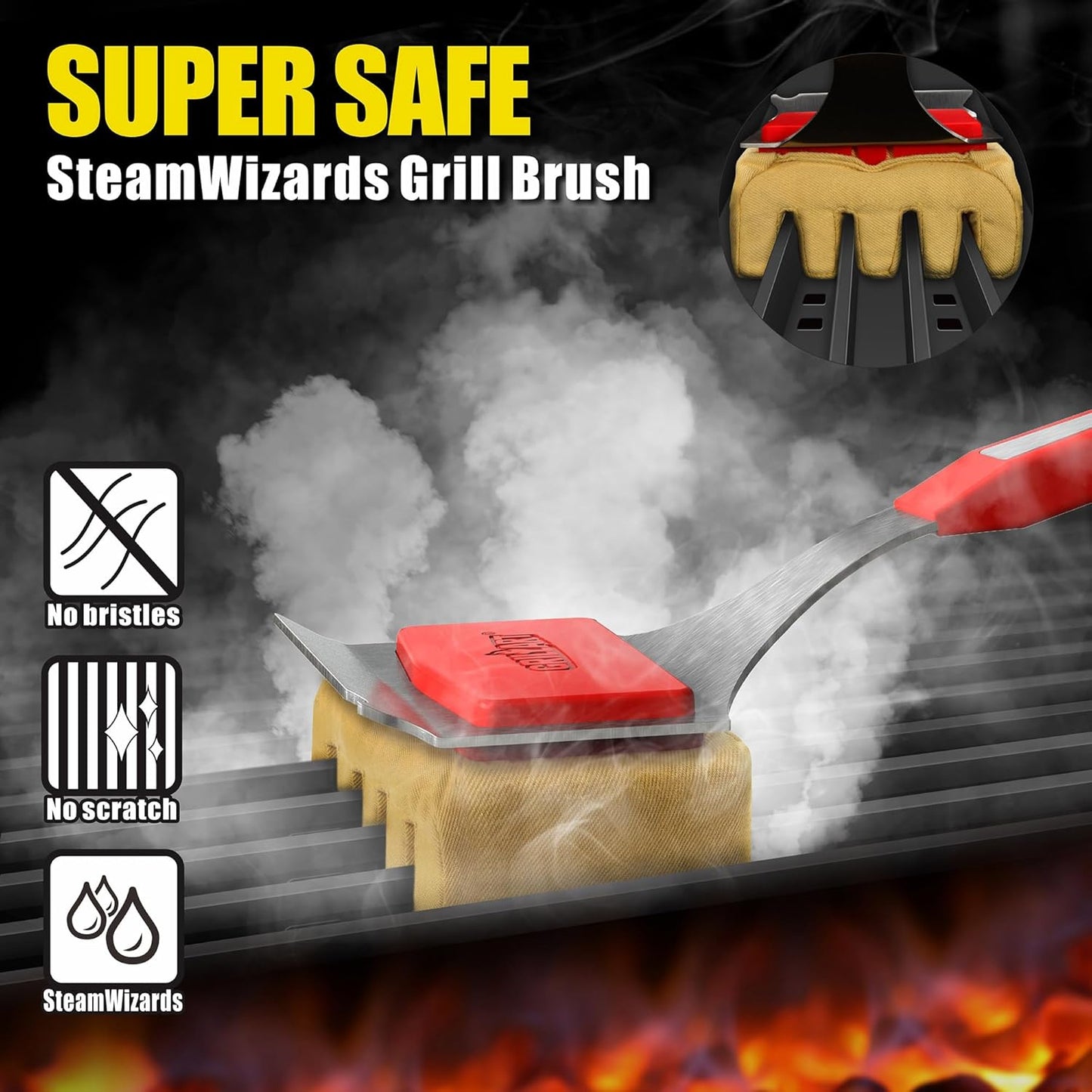 GRILLART Grill Brush Bristle Free, Replaceable BBQ Cleaning Pad (No Handle), Safe Replacement Cleaning Pad/Head for Cast Iron/Stainless Steel Grates - Red