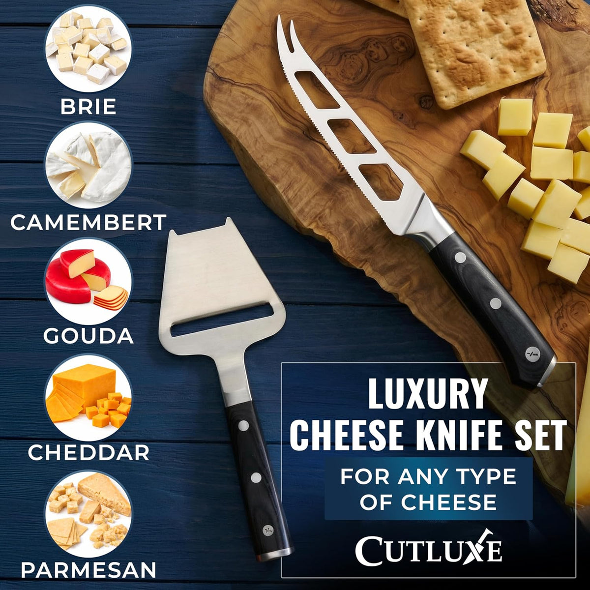 Cutluxe Cheese Knife Set, 5" Knife & 3.5" Slicer for Soft & Hard Cheese