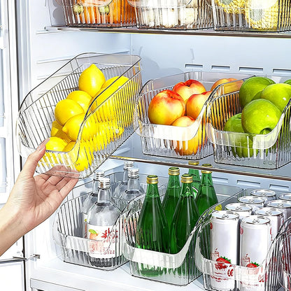 Set of 3 Pantry Organizers and Storage Bins with Removable Dividers - Clear Plastic Storage Box for Cabinet, Kitchen, Fridge, Bathroom, Home Organization Food Containers, Large Medium Small