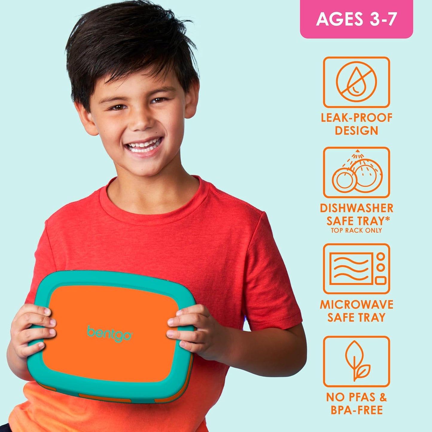 Bentgo Kids Bento-Style 5-Compartment Leak-Proof Lunch Box - Ideal Portion Sizes for Ages 3 to 7 - Durable, Drop-Proof, Dishwasher Safe, PFAS & BPA-Free & Made with Food-Safe Materials (Purple)