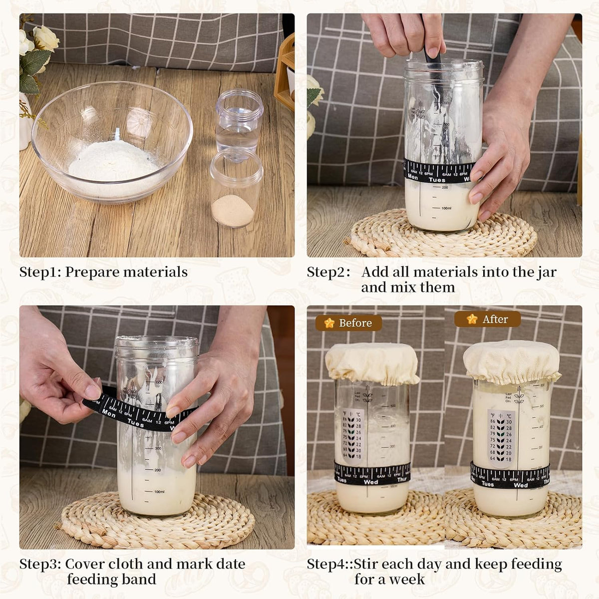 Sourdough Starter Kit 10" Round Banneton Bread Proofing Basket