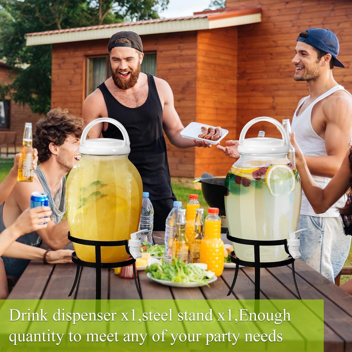Havawish 2 Pack 1.16 Gallon Drink Beverage Dispenser with Stand for Parties Plastic Water Lemonade Juice Dispenser with Spigot and Lid for Countertop Weddings(Gold)