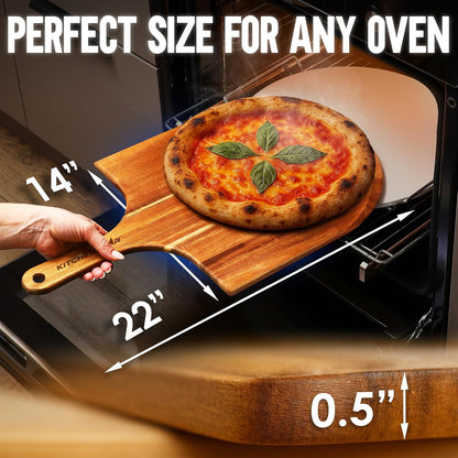 16-Inch Wooden Pizza Peel, X-Large Paddle, Cutting & Serving Board w Handle