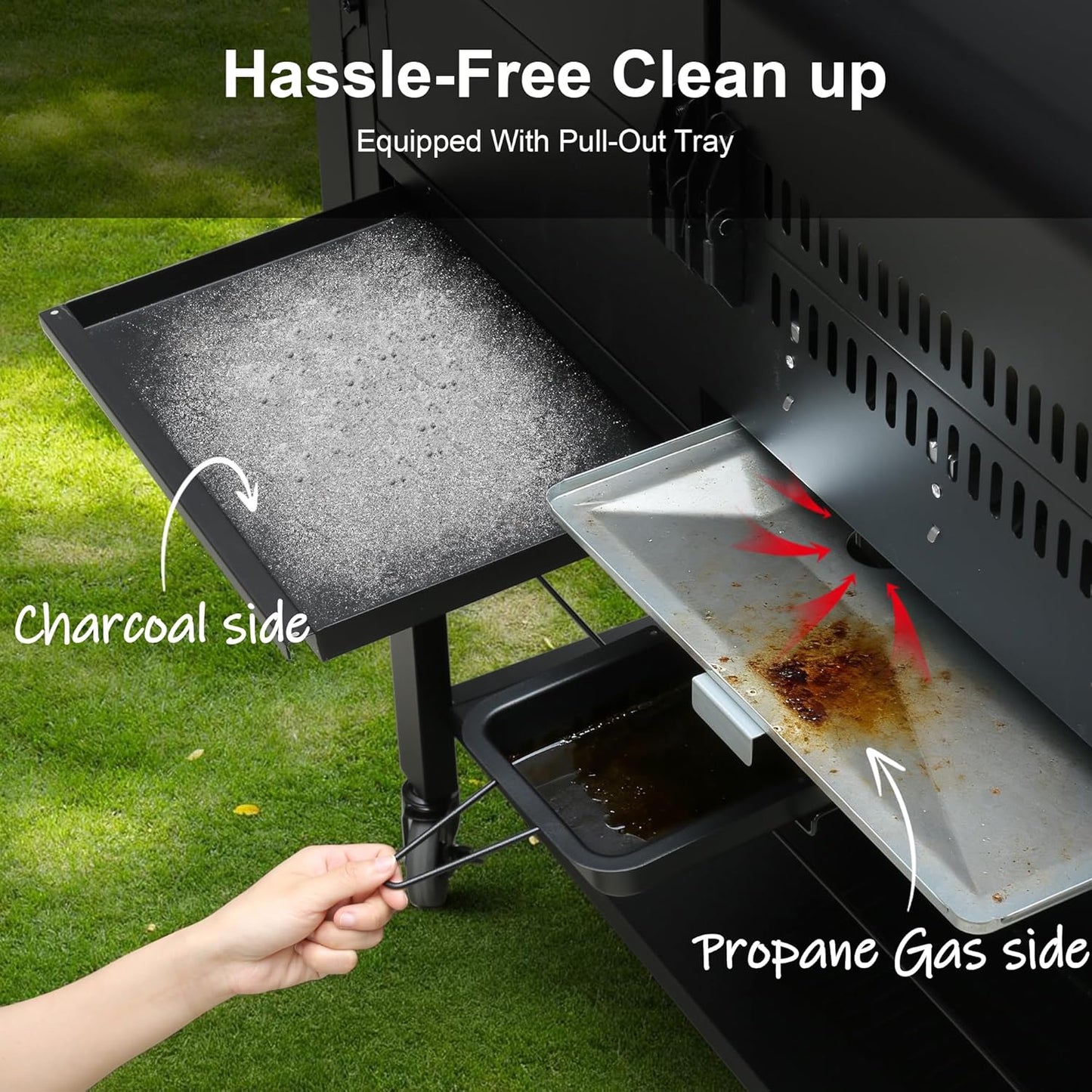 Brand-Man Propane Gas and Charcoal Grill Combo,Grill and Griddle Combo Dual Fuel BBQ Grill with Dual Lids for Outdoor Barbecue, Black