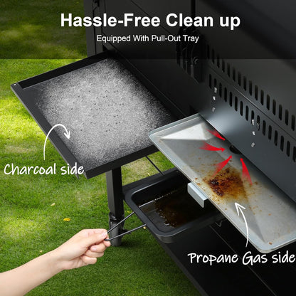 Brand-Man Propane Gas and Charcoal Grill Combo,Grill and Griddle Combo Dual Fuel BBQ Grill with Dual Lids for Outdoor Barbecue, Black