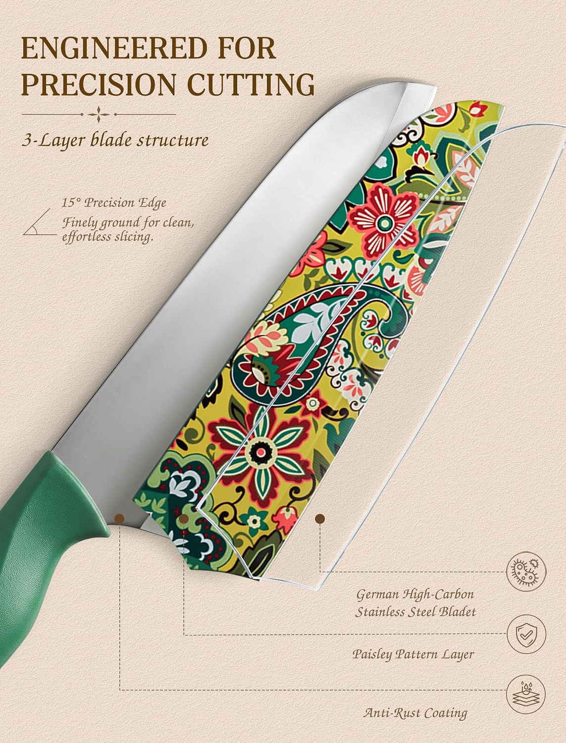 Astercook Paisley Pattern Knife Set with Cover