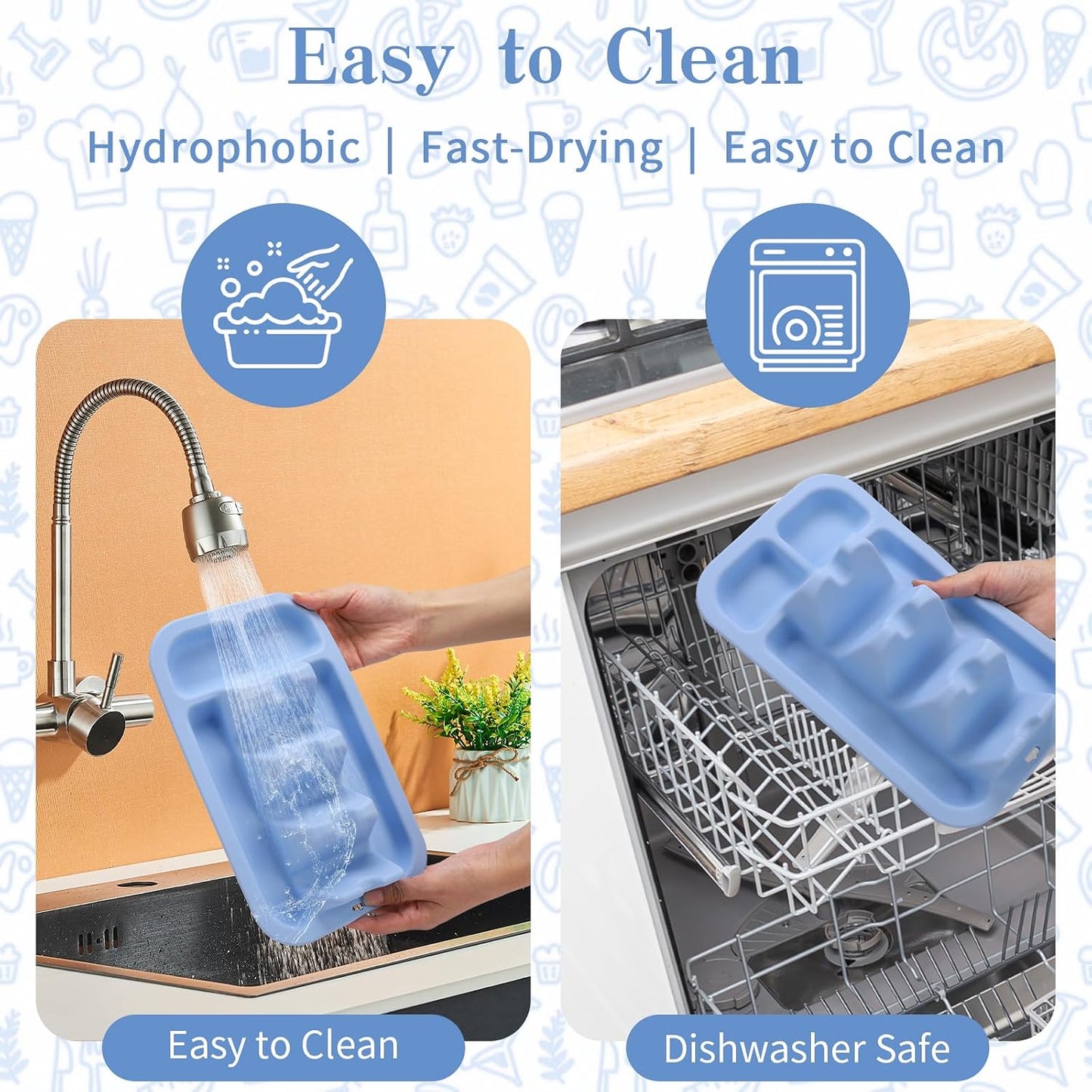 Klyrnd Silicone Taco Holder Set of 2, Reusable Taco Plate with Dividers for Hard & Soft Shells - Microwave & Dishwasher Safe Serving Stand (Grey Beige)