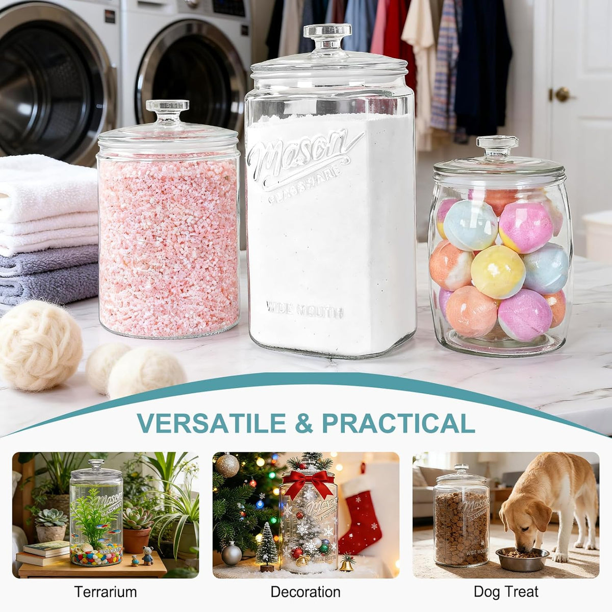 Ritayedet 2 Pack 1 Gallon Cookie Jars, Sourdough Starter Jar with Lids | Wide Mouth Food Storage Containers for Flour, Sugar, Sourdough Starter, Candy, Coffee, Dog Treat, Apothecary, Laundry