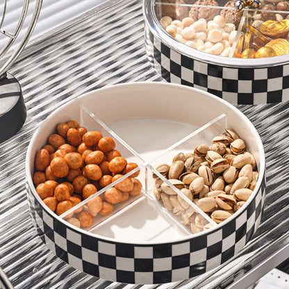 Homary Modern 8.9″ 2-Tier Divided Snack Tray with Lid – Checkerboard Serving Tray & Food Storage Container for Cheese, Party Snacks