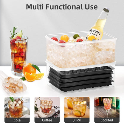 WIBIMEN Mini Ice Cube Trays, 0.55” Tiny Pebble Ice for Iced Coffee & Cocktails, Fast Chill, Easy Twist Release, Stackable with Lid & Storage Bin (2 Pack, Blue)