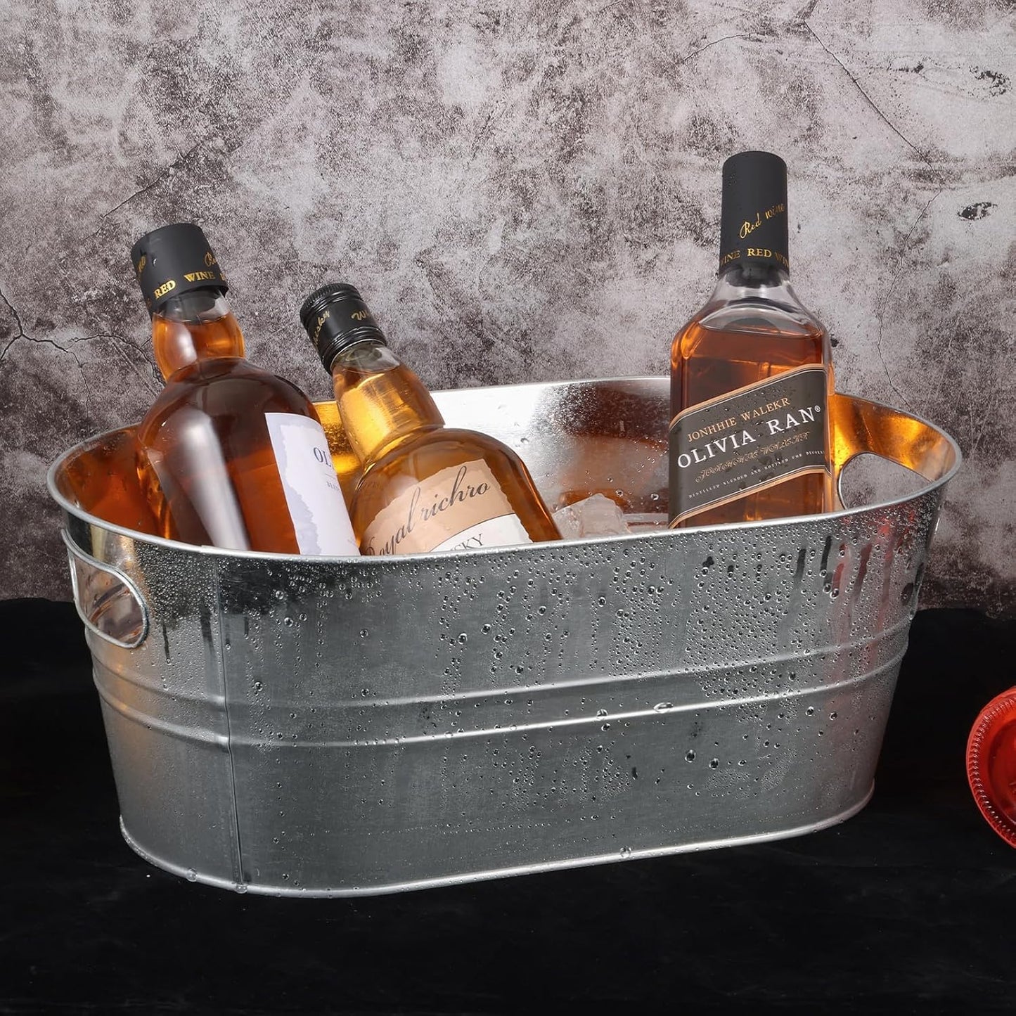 4Pcs 3 Gallon Black Galvanized Bucket Ice Bucket Large Metal Drink Buckets for Parties Beer Beverage Tub with Scoops for Champagne Cocktails Wine Cooling for Mimosa Bar Supplies