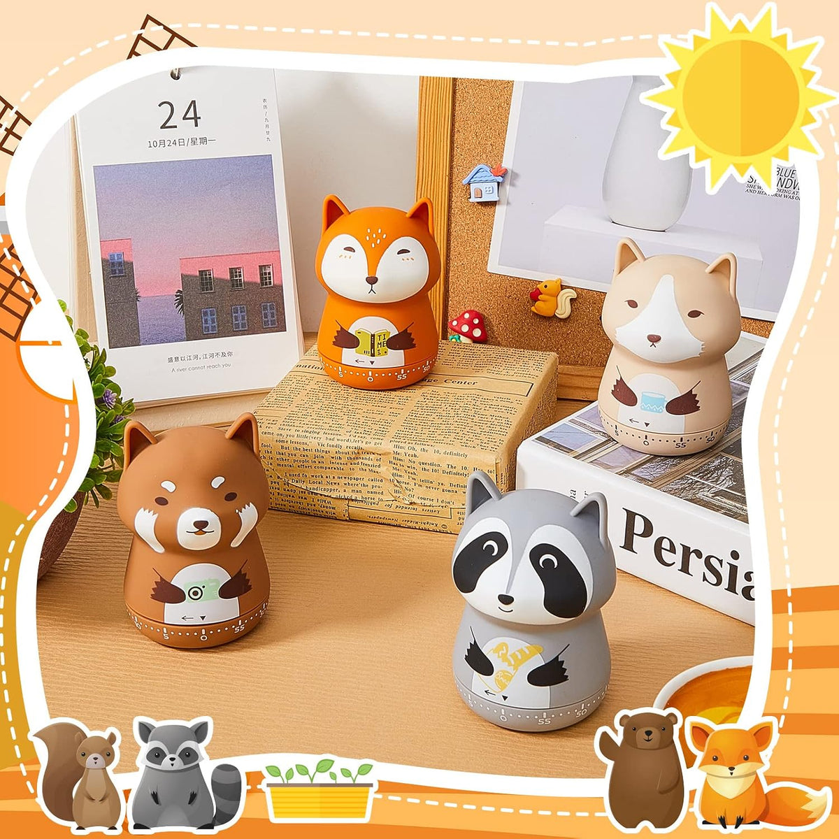 Amylove 4 Pcs Cute Mechanical Kitchen Timer Forest Animals 60 Minutes