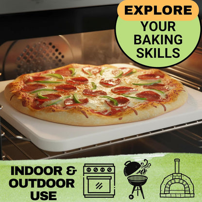 Pizza Stone for Oven and Grill Set - 5PCS Pizza Making Accessories Kit - 15 inch Pizza Stone with Handles, Pizza Peel, Pizza Cutter, Dough Tool - Baking Stone for Bread - Large Rectangular Oven Stones