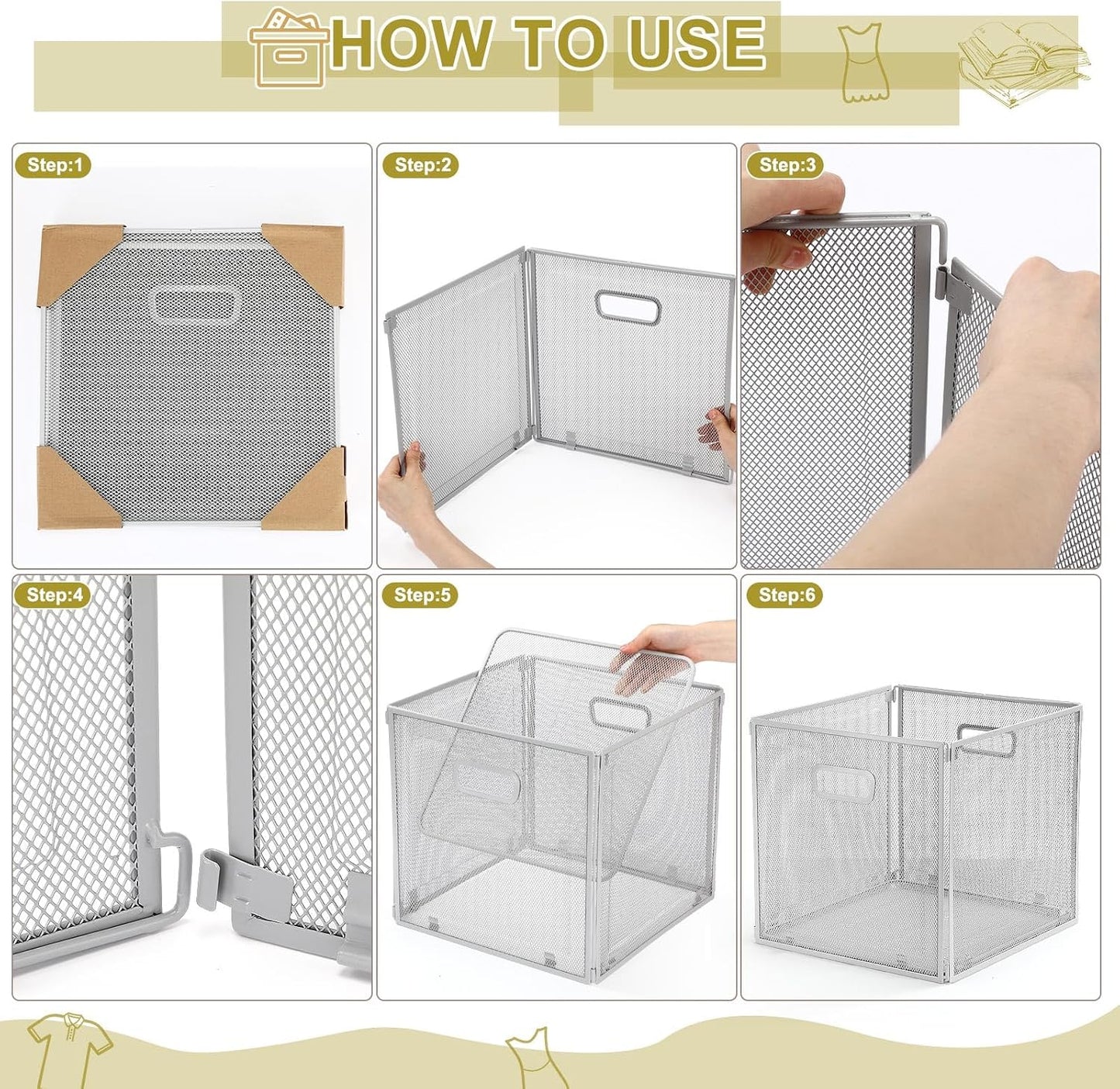 Funnymoom 2 Pcs Foldable Metal Wire Basket 13 x 13 Inch Black Cube Storage Bins Stackable Wire Laundry Baskets Organizer with Handle for Shelves Pantry Cabinet File Graduation Gift