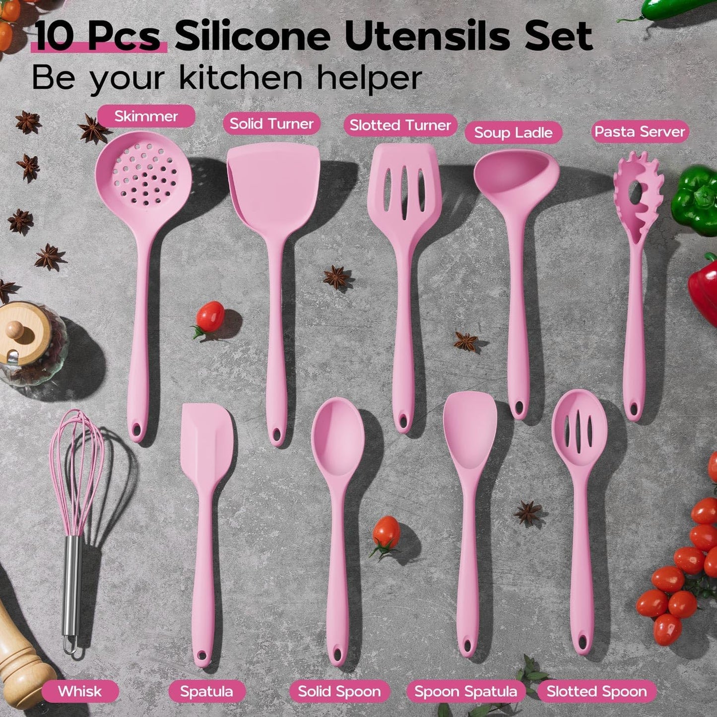 Onader Silicone Cooking Utensils Set of 10, Kitchen Utensils for Nonstick Cookware, Heat Resistant & Nontoxic Spatula Set- Khaki