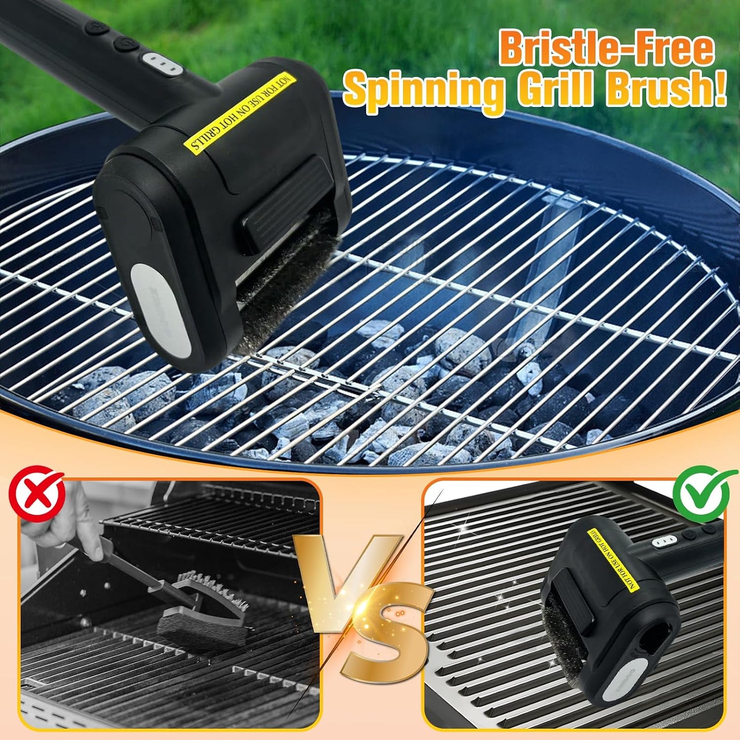 Electric Rechargeable Grill Brush,Grill Cleaner for Outdoor Grill with 800 RPM Motor - Bristle-Free Stainless Steel Grill Cleaner with LED Light for BBQ, Heavy Duty Grill Cleaning Tool (Champagne)