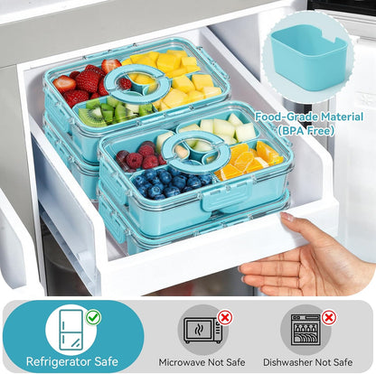 Small Snack Box Containers for Adults Men Women with 4 Compartments,Reusable Bento Box Adult Food Trays for Fruit,Charcuterie,Pink Lunch Box Divided Serving Tray with Lid and Handle for Work Travel