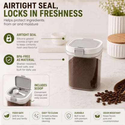 Airtight Brown Sugar Container with Spoon - 27 Fl Oz (800ml) Clear Storage Jar for Pantry - BPA-Free AS Material Perfect for Ground Coffee (Holds 12 oz Weight), Beans, Flour & Tea
