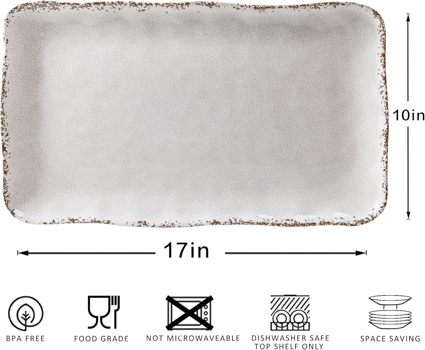 Melamine Serving Platters, set of 2, 17" x 10" Large Reusable BPA Free Rectangular Party Tray/Platters for Serving Appetizers, Fruits On Christmas and all Occasions,Red