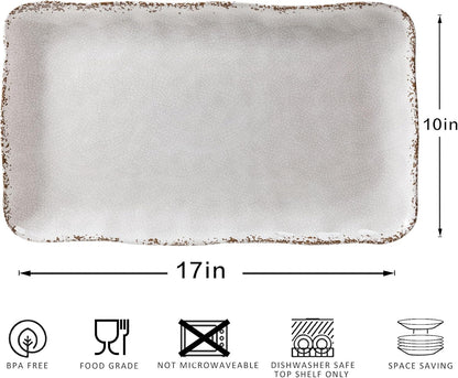 Melamine Serving Platters, set of 2, 17" x 10" Large Reusable BPA Free Rectangular Party Tray/Platters for Serving Appetizers, Fruits On Christmas and all Occasions,Red