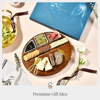 Shanik Acacia Wood Lazy Susan Cheese Board Set – Rotating Charcuterie Platter, Elegant Serving Tray for Appetizers, Snacks, Parties & Weddings