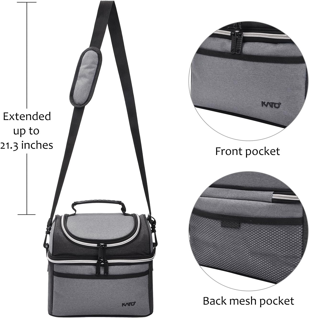 Tirrinia Reusable Lunch Box for Men Women, Insulated Lunch Bag Adult Work, Double Decker Leakproof Lunchbox for Office Picnic Beach—Dual Compartment Lunch Cooler Bag