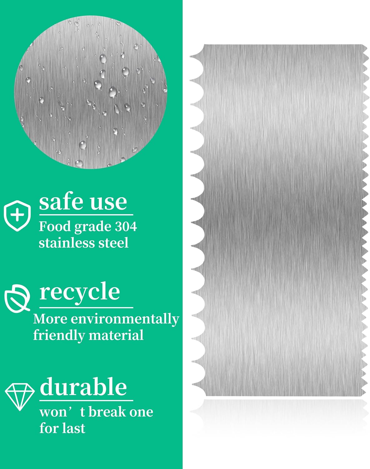 8.6 Inch Metal Cake Scraper Smoother, Edge Side Jagged Comb for Cream