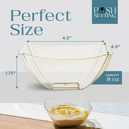 Posh Setting - White Plastic Square Serving Bowls for Party (16oz - 4 Pack), Disposable & Candy Containers for Party Table & Buffet